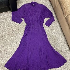 Vintage 80s zip front shoulder pad batwing sleeve midi dress